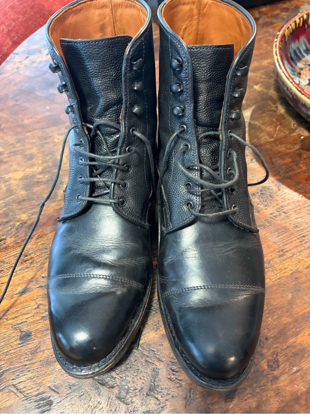 Allen Edmonds Black Leather Lace-Up Cap-Toe Boots